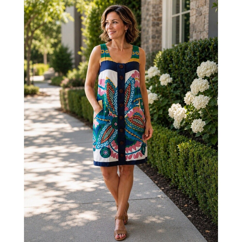 NWT Tibi New York 100% Silk Tank Shift Dress Sz. 12 Front Buttons No Belt